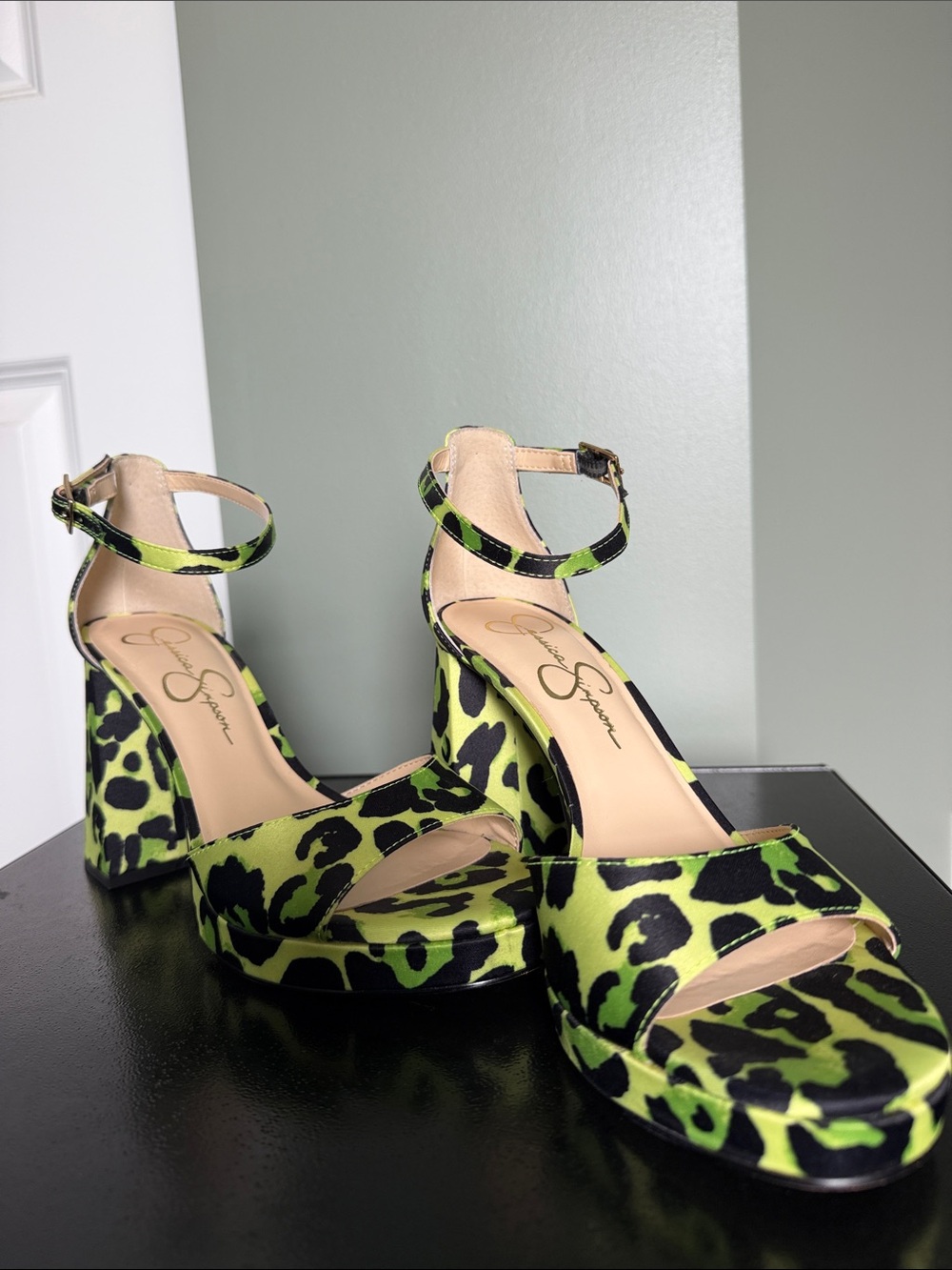 Jessica Simpson Neon Green Leopard Platform Heels